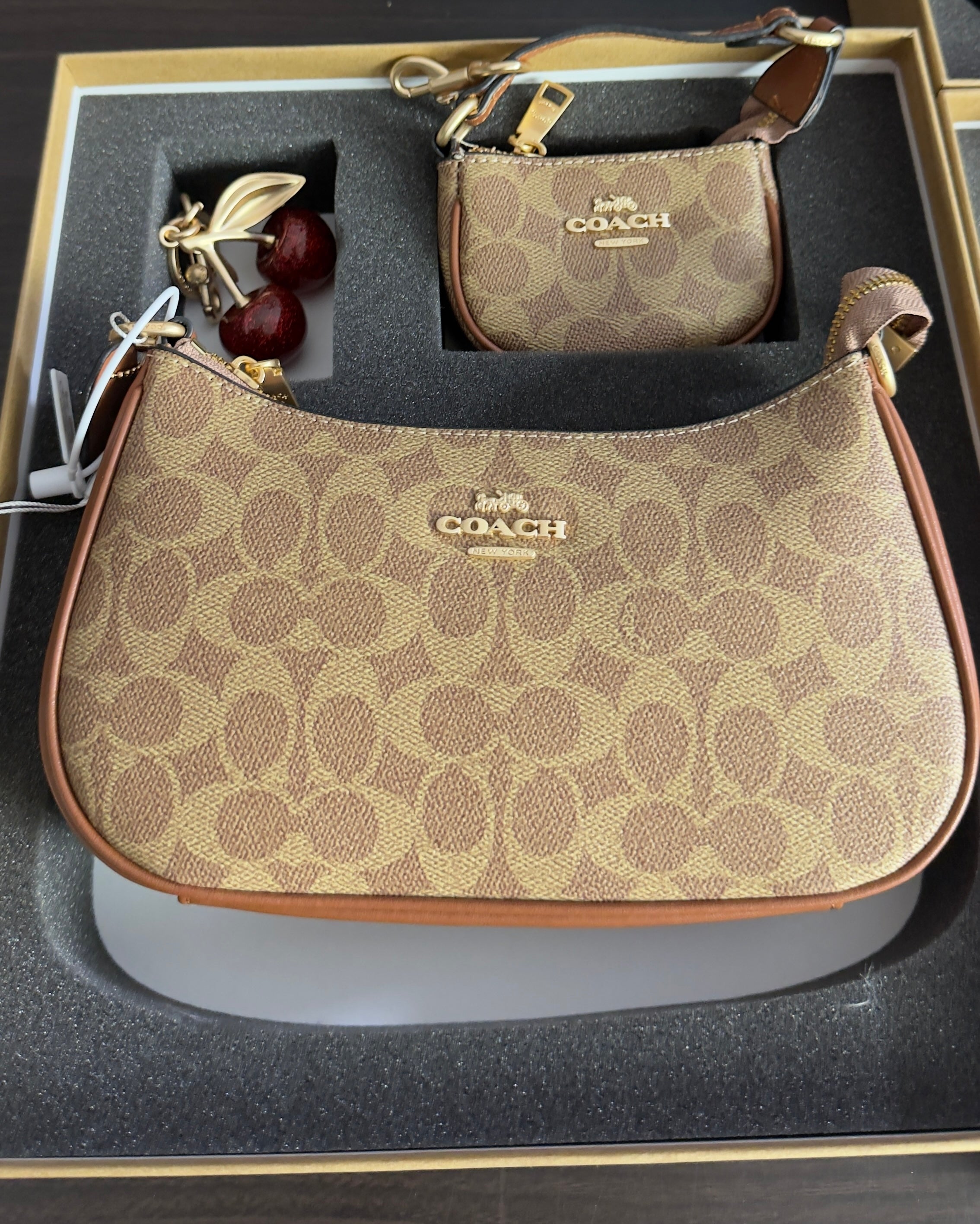 Coach Signature Canvas Penn Bag with Cherry Charm Set