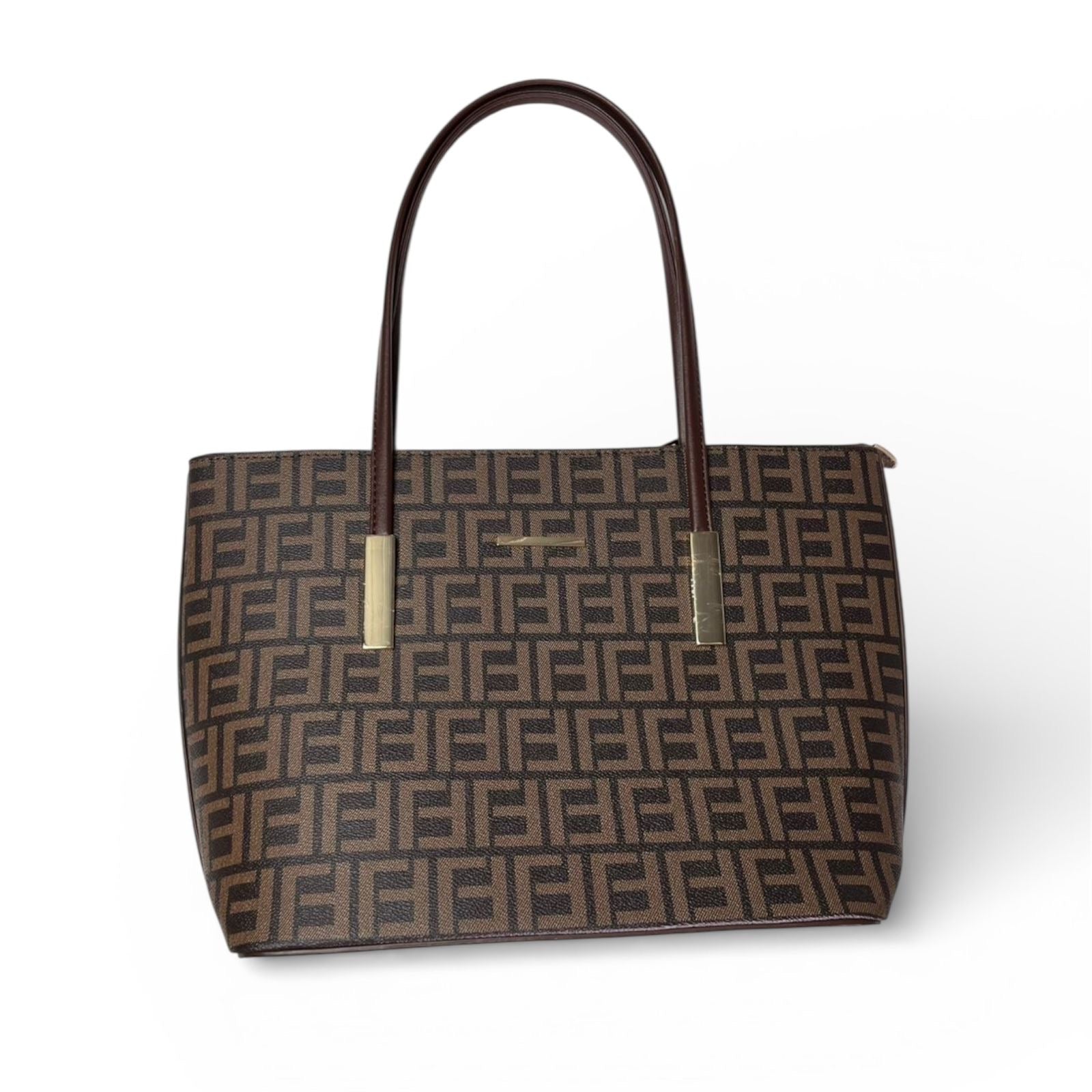 Premium Monogram Tote Bag - Espresso & Gold Edition