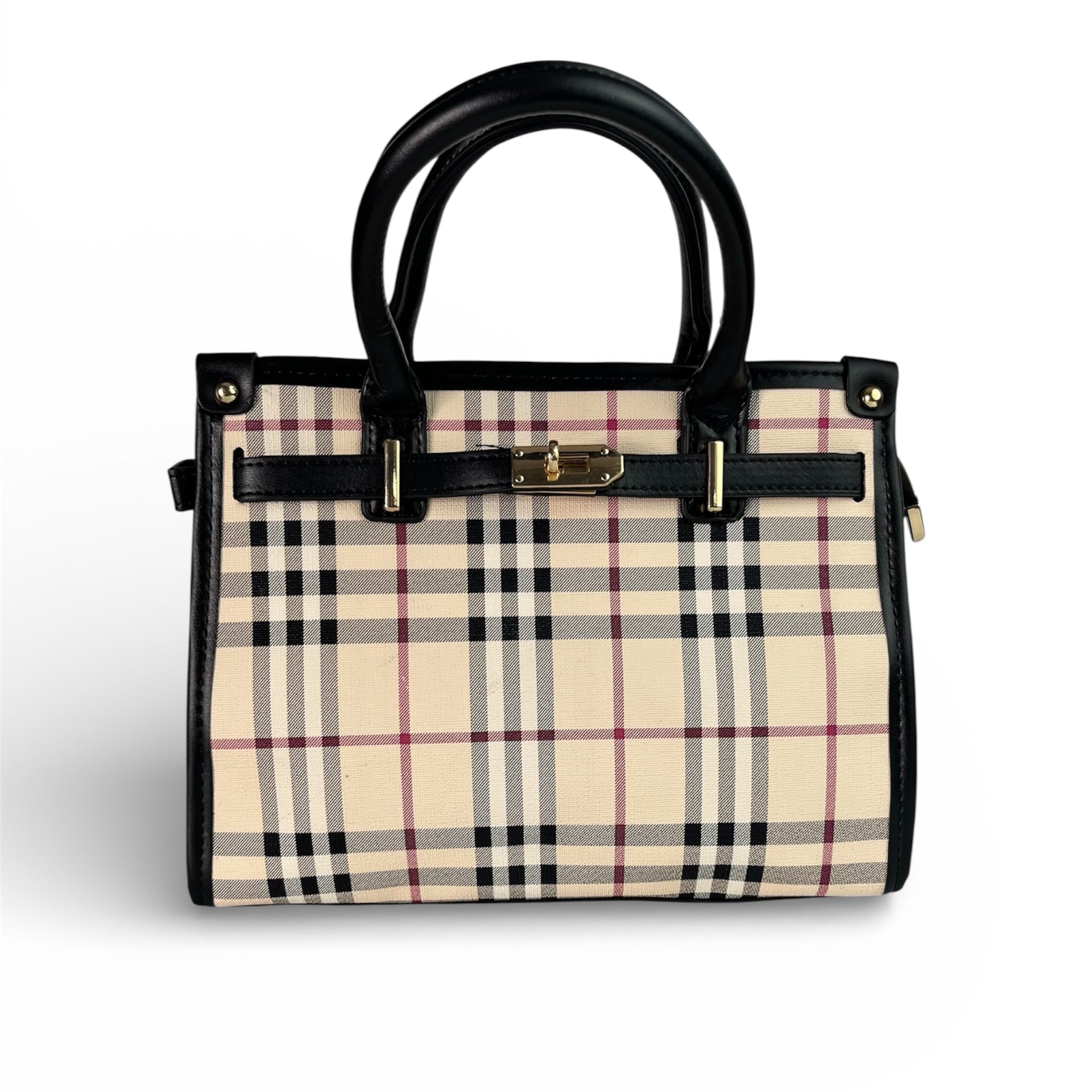 Designer-Inspired Checkered Handbag: Midnight Cream Edition