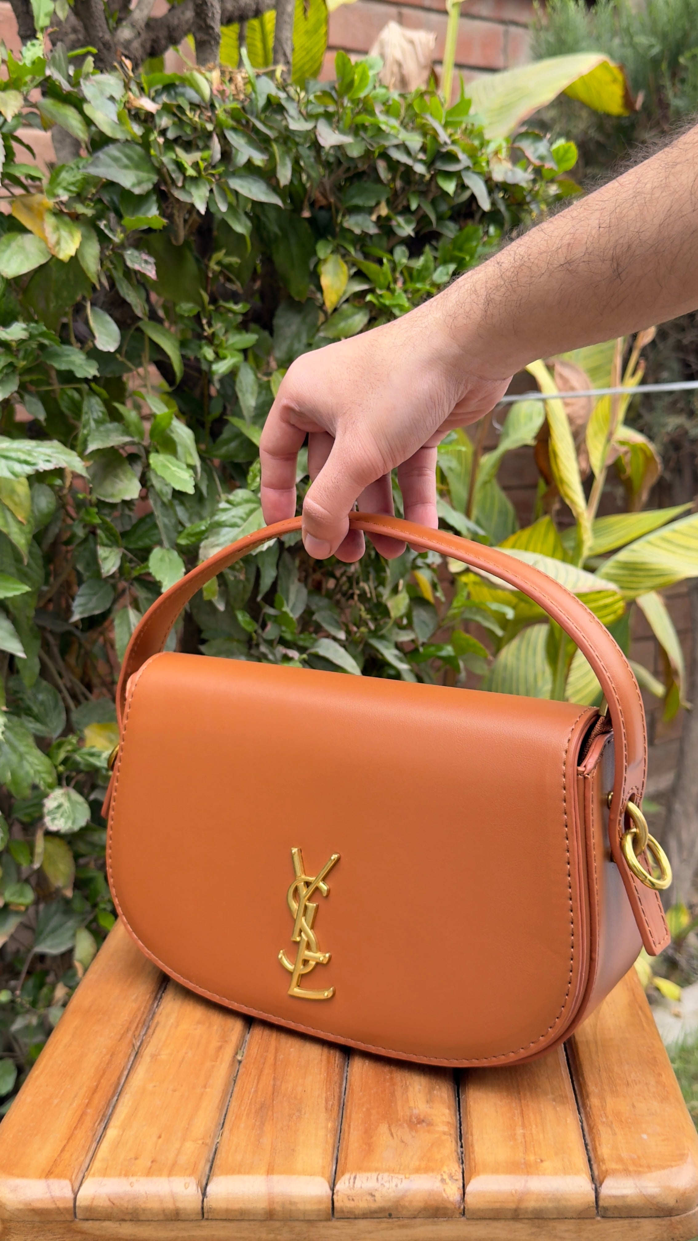 Premium Brown- Vegan Leather Half-Moon Crossbody - Terracotta