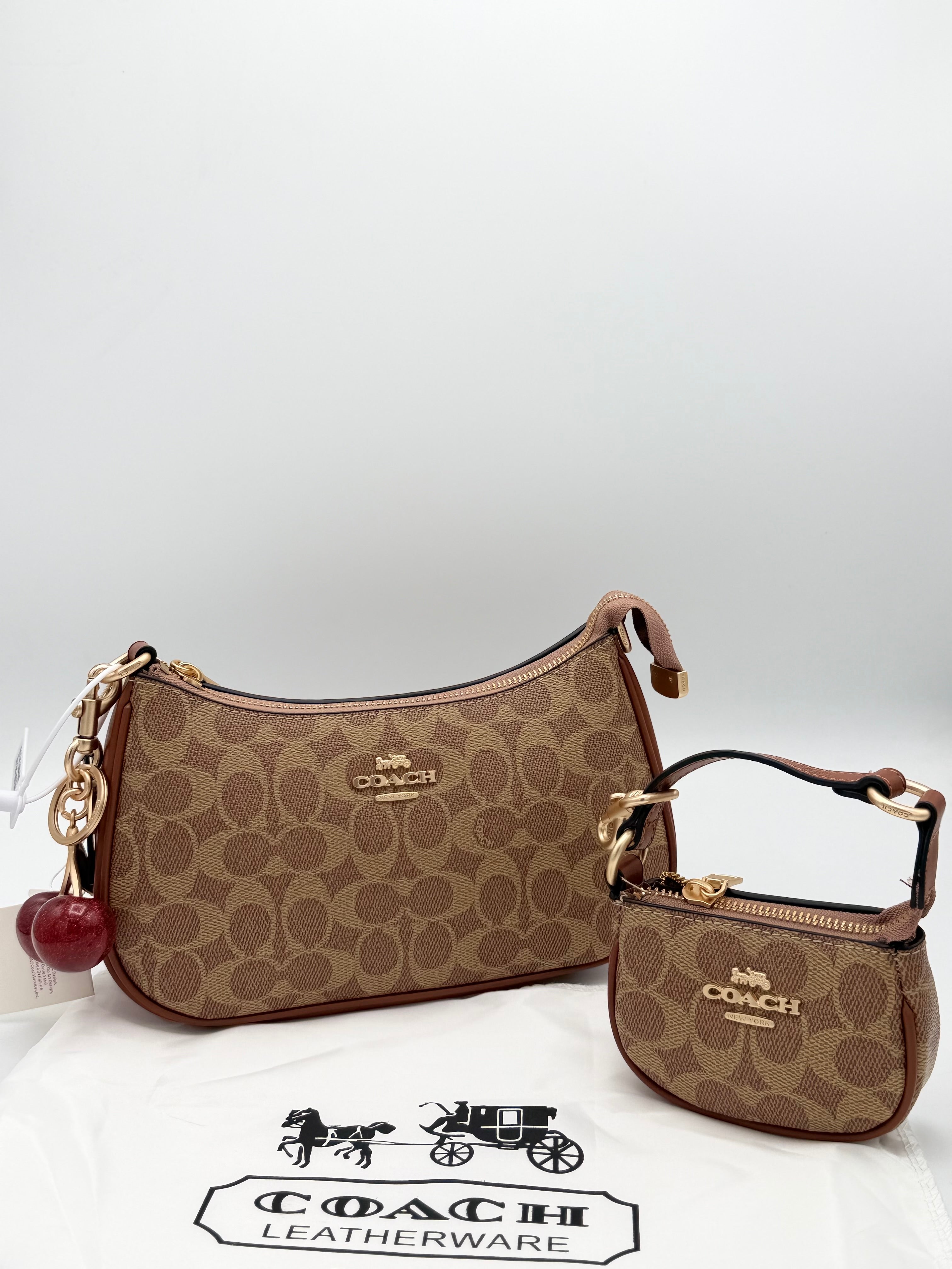 Coach Signature Canvas Penn Bag with Cherry Charm Set