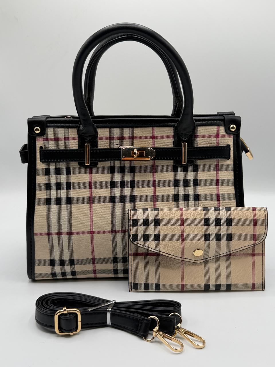Designer-Inspired Checkered Handbag: Midnight Cream Edition
